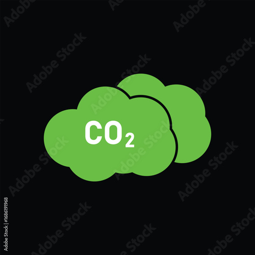 CO2 emission reduction Carbon Gas with green cloud flat icon emblem. Carbon dioxide neutrality design icon. vector illustration.