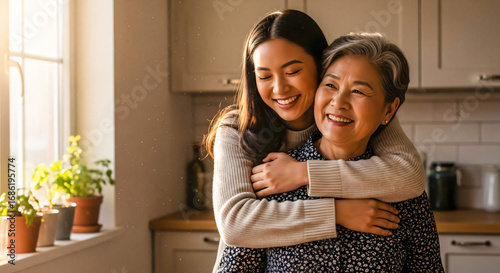 Affectionate Embrace: Generational Love Between Asian Daughter and Grandmother