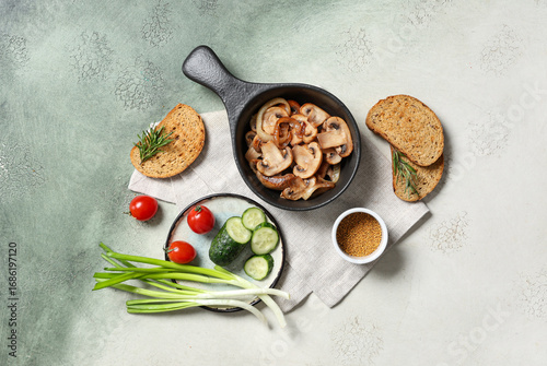Composition with fried mush...