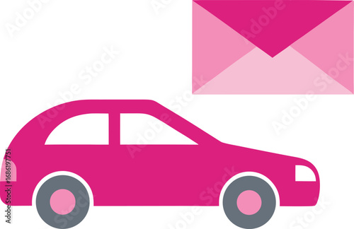 Pink car icon with envelope