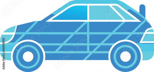 Blue car icon with geometric pattern