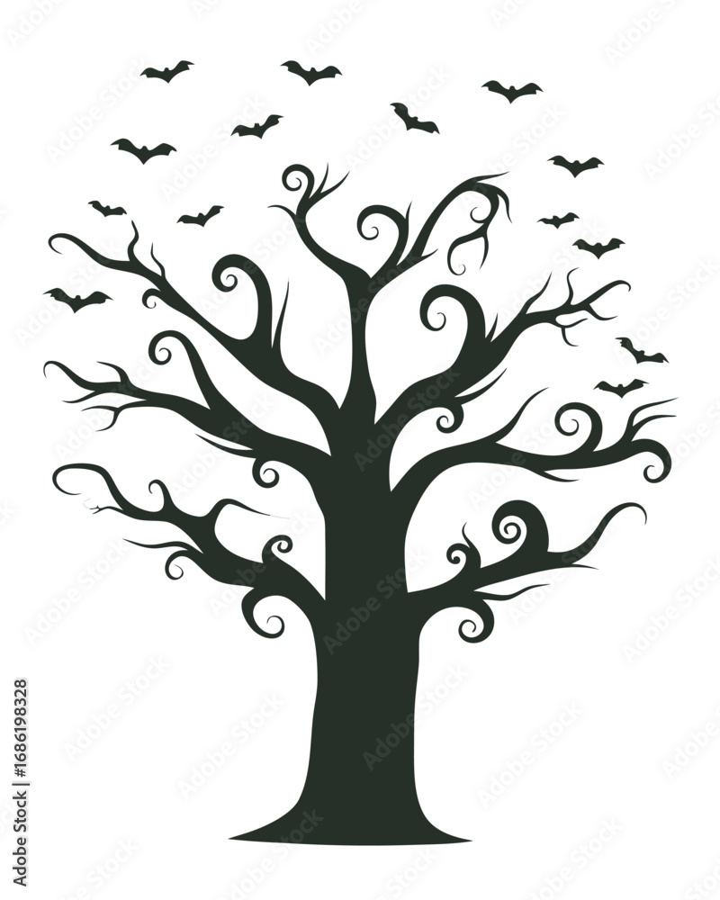 Fototapeta premium Spooky Tree Silhouette with Bats for Halloween Decoration