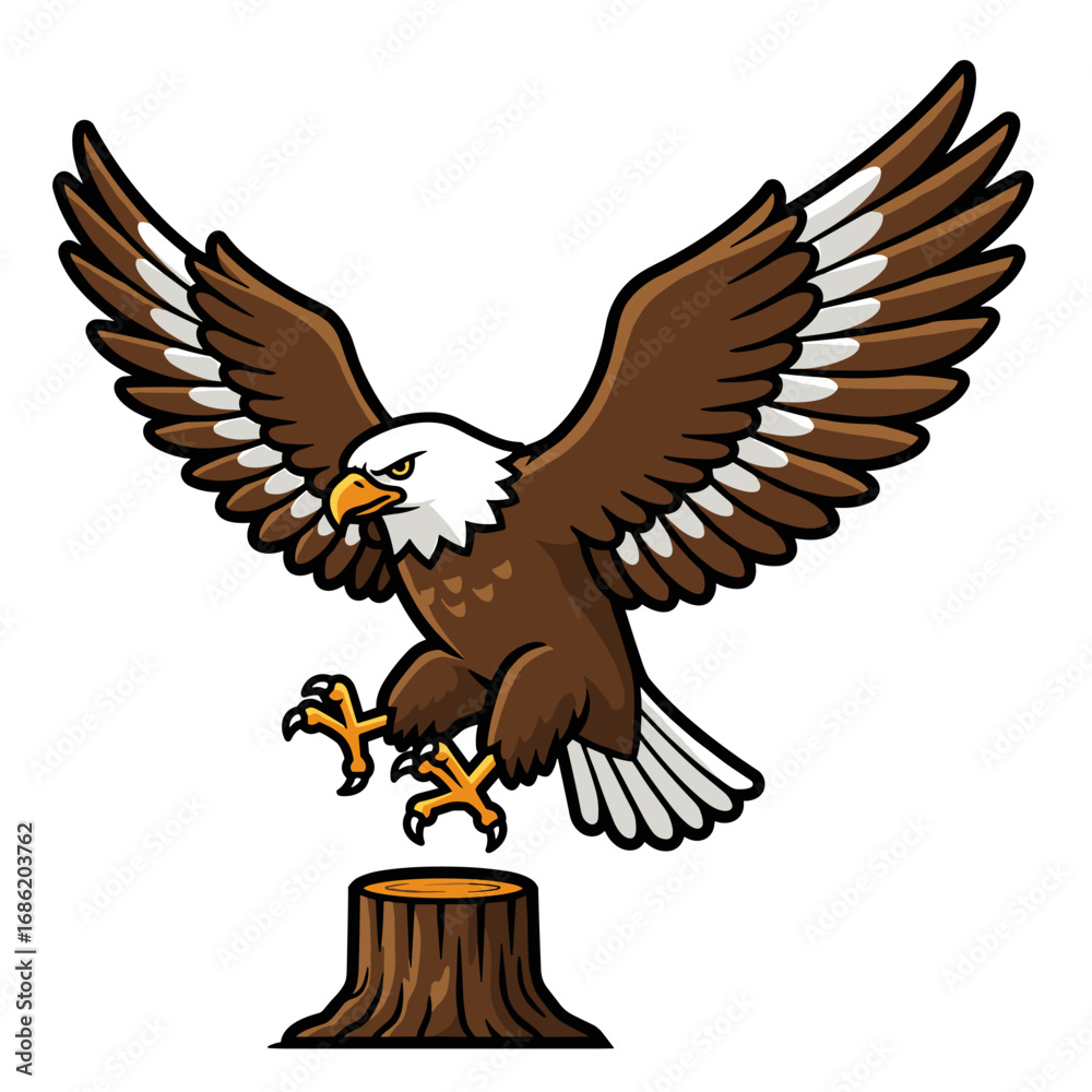 Obraz premium Illustration of eagle landing on tree stump