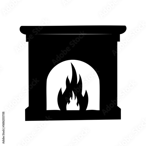 Elegant fireplace with roaring flames silhouette radiating warmth and comfort, design element