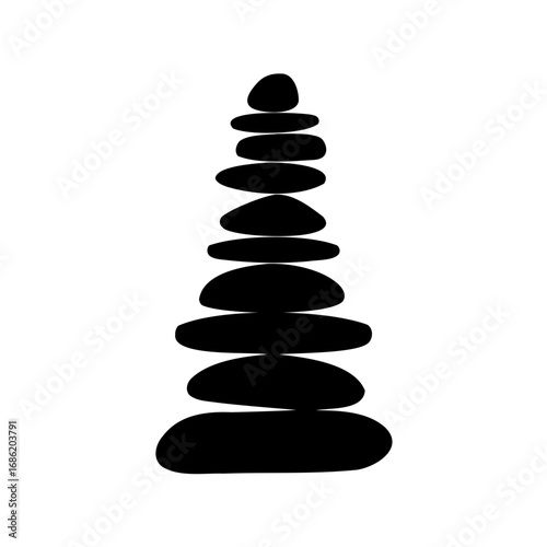 Black silhouette of a cairn balancing stones against a white background