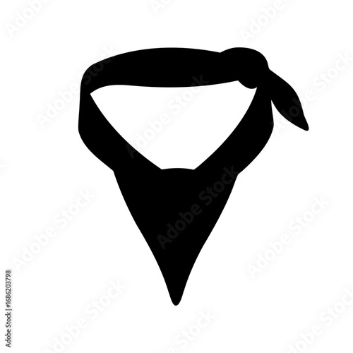 Silhouette of a tied bandana or neckerchief, headwear fashion, single color graphic