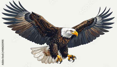 Flying eagle spreading wings in attack pose
