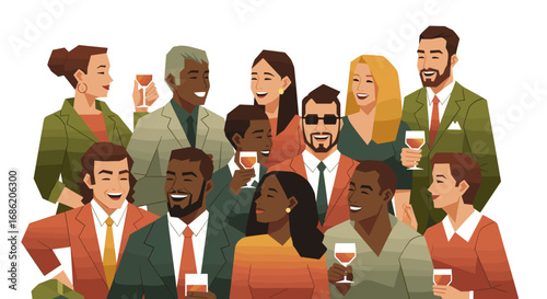 Diverse group of people celebrating with wine at a gathering