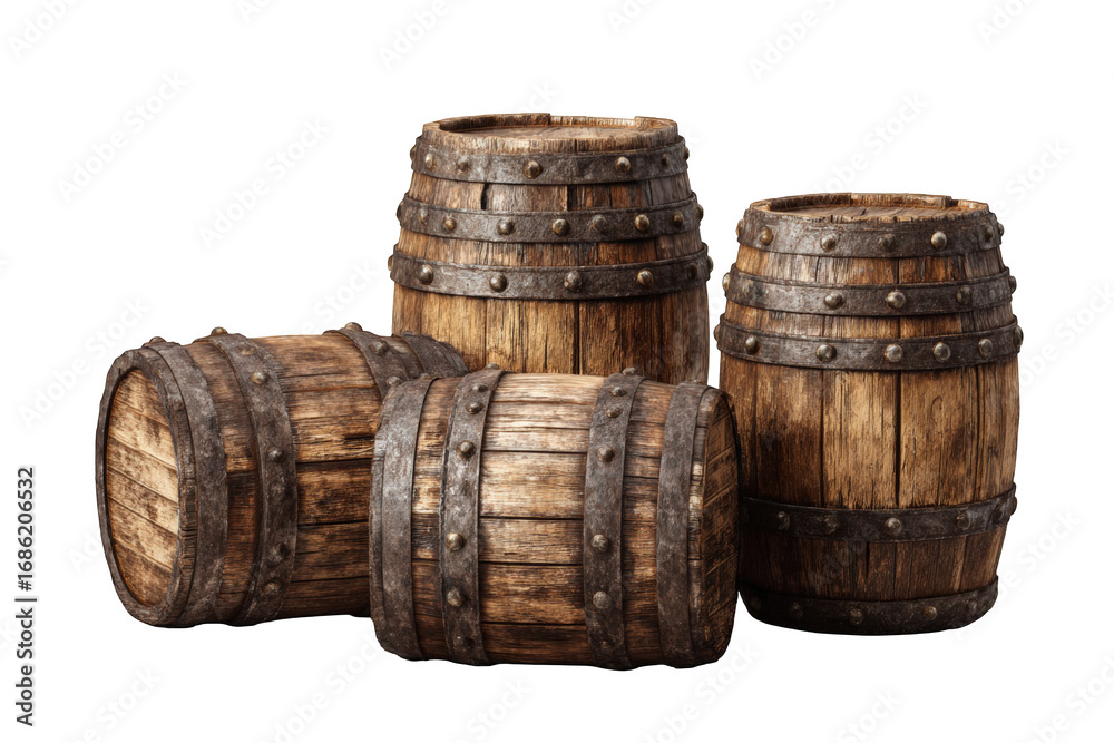 Obraz premium Three aged wooden barrels
