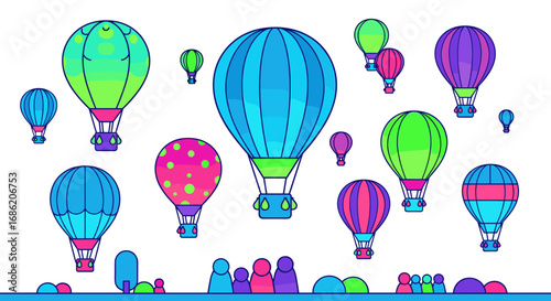 Illustration of colorful hot air balloons floating in the sky