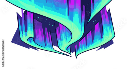 Illustration of aurora borealis with vibrant colors and stars