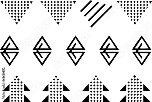 Vector geometric pattern with triangles diamonds and lines arranged in a symmetrical and repetitive manner