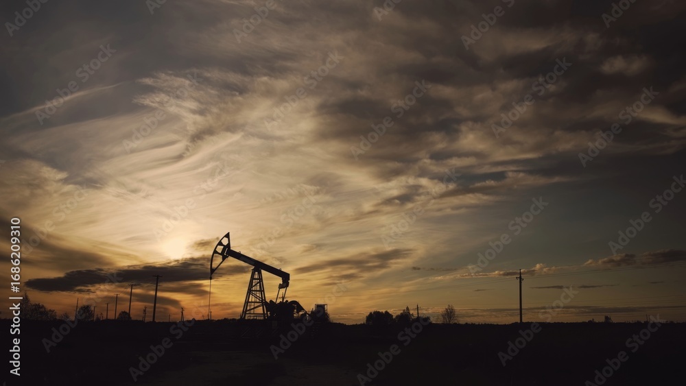 custom made wallpaper toronto digitalOil pump operates in tranquil oil field during sunset. Dramatic colors and peaceful ambiance evoke a melancholic mood.