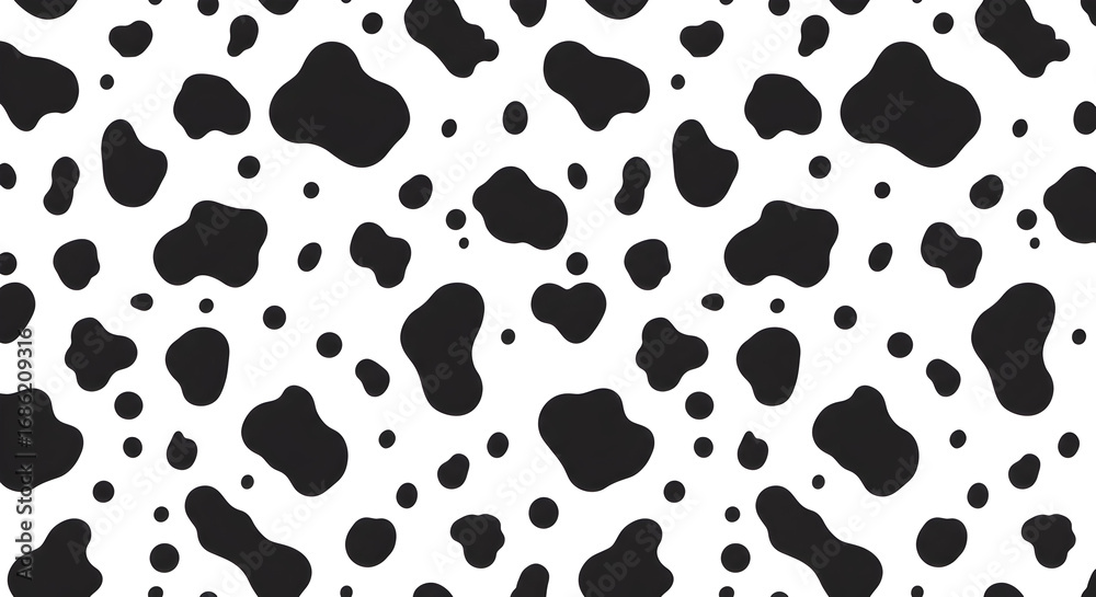 Abstract Dalmatian Dog Spot Pattern Seamless Texture Black White Design Background for Fabric Textile Print Wallpaper Wrapping Paper