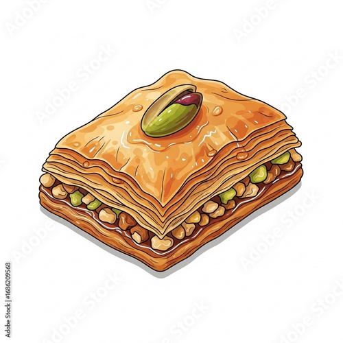 Traditional Turkish Baklava Dessert with Pistachio and Honey Syrup