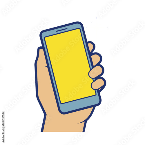 Hand holding a blank yellow smartphone mobile