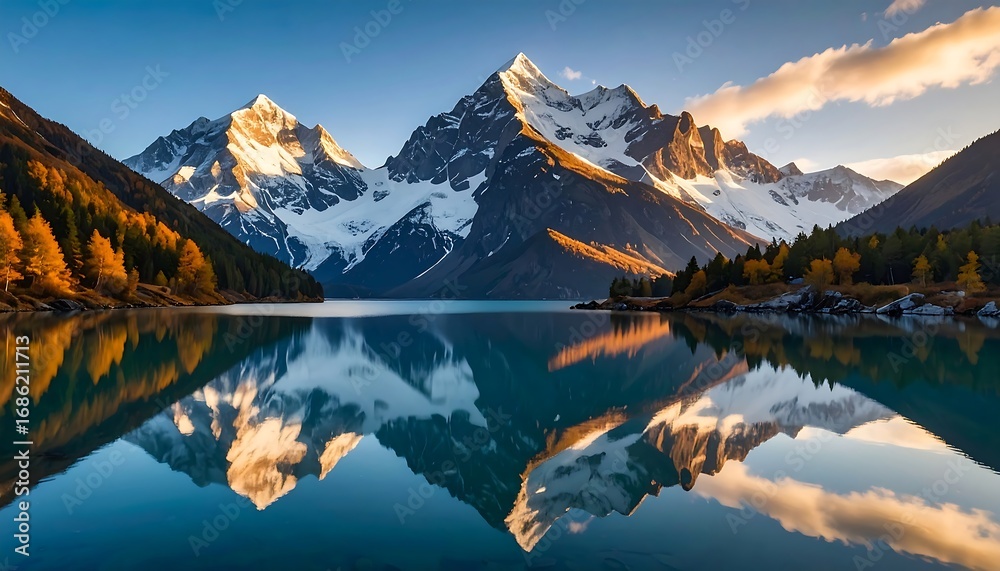 Naklejka premium Majestic Mountain Lake Reflection at Sunrise
