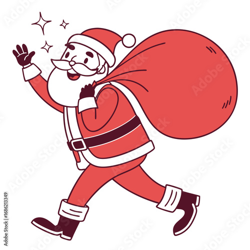 Joyful Santa Claus Delivering Christmas Gifts with a Sack
