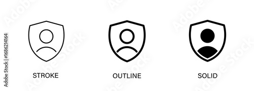 User protection icons for ui design, accounts, security. Vector stroke, outline and solid icons. EPS10.