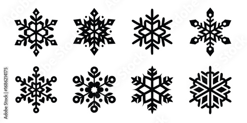 Collection of Unique Black and White Snowflake Designs for Winter Holiday Season
