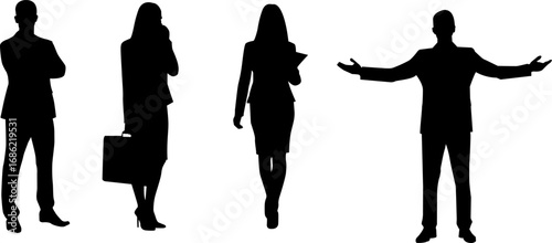 silhouette business officer man woman posture in black shapes graphic on white background