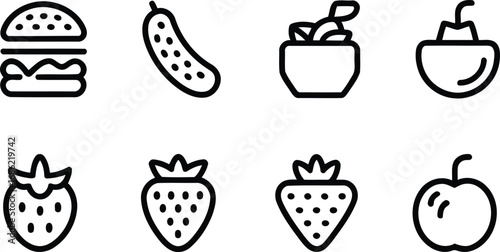 Clean Line Art Food Icons Representing a Variety of Healthy and Less Healthy Options Available to Consumers in Today's World