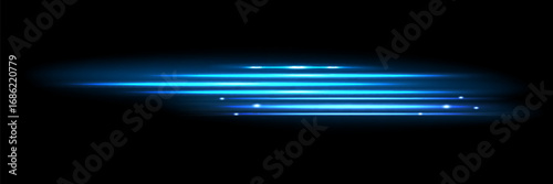 Glowing horizontal blue light line with radiant shine and beam effect. Futuristic flare, and neon glow.