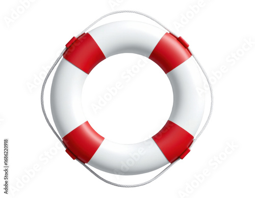 Classic life buoy floating isolated on white background for safety rescue and emergency flotation device in nautical and maritime environments