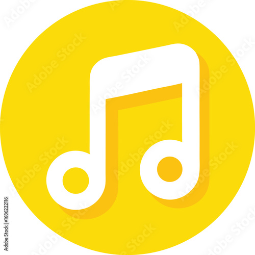 White musical note icon on yellow circle