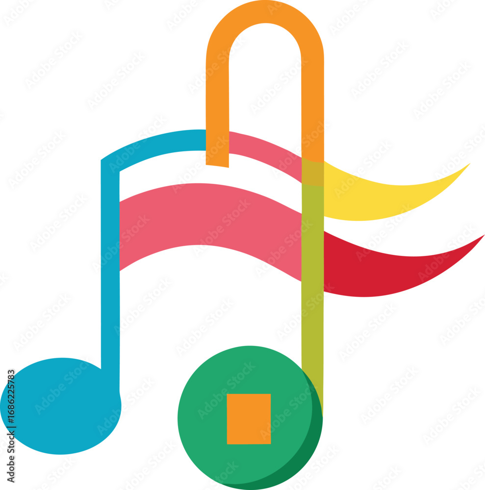 Fototapeta premium Colorful musical note with abstract wavy lines