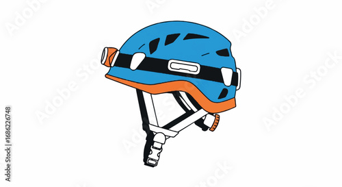 Blue Climbing Helmet with Headlamp.