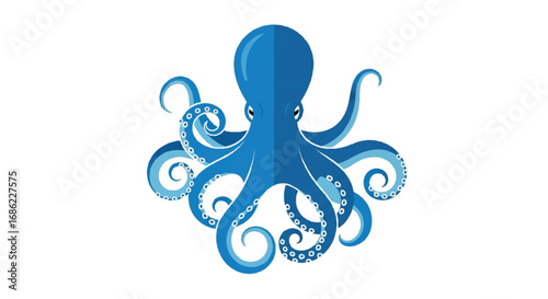 Blue Octopus Vector Illustration on White Background.