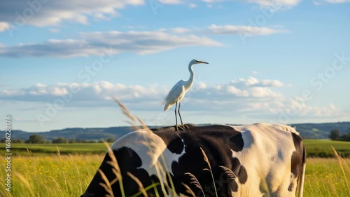 Serene Countryside: Great Egret on a Cow