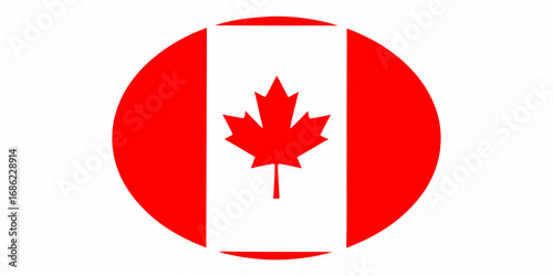 Circular canadian flag with red maple leaf and white background