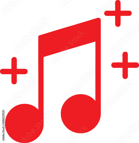 Red music note with plus signs