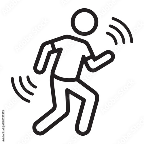 Simple line art icon of a person running with sound waves emanating