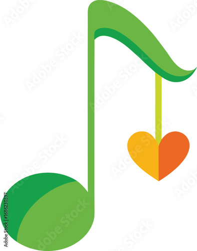 Green music note with a heart pendant