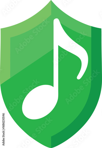 Green shield with white musical note