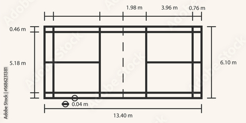 badminton field line standard measure icon logo vector.