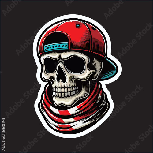 A vector of Skull Head wear red cap