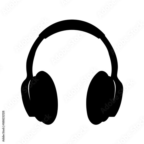 Black silhouette of headphones for listening to music in minimalistic style