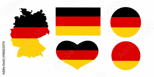 Collection of german flag symbols including map heart circle and rectangle shapes