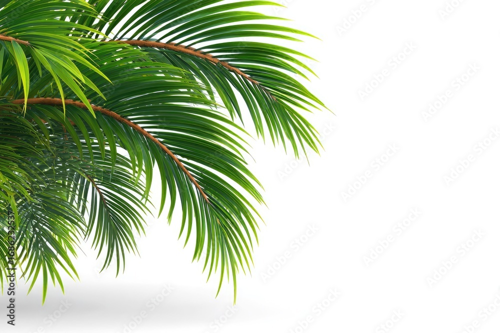 Naklejka premium Lush green palm fronds against a white background (2)