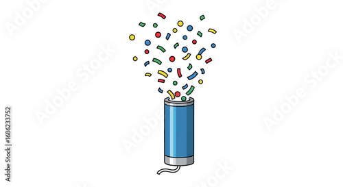Confetti popper exploding with colorful pieces.