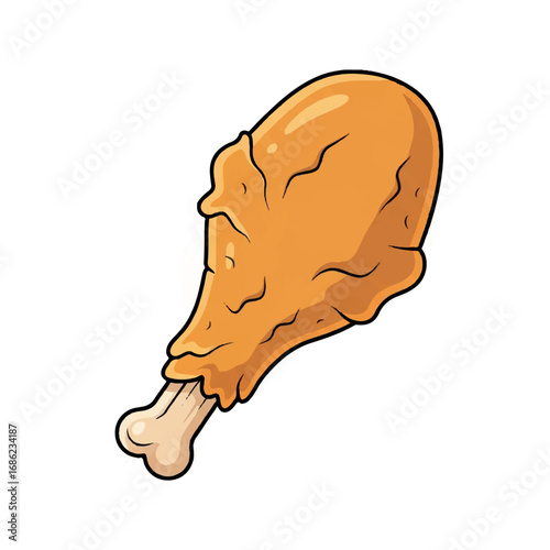 Crispy Fried Chicken Drumstick Cartoon Illustration.