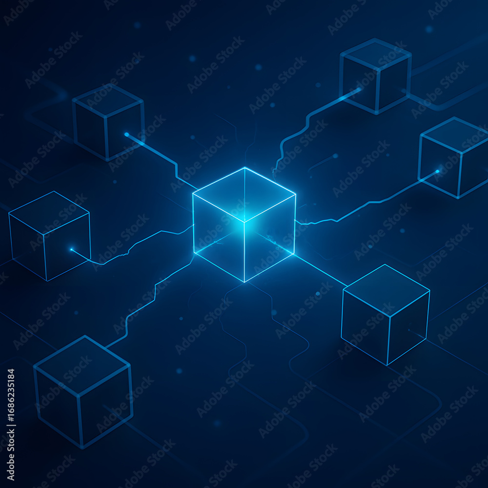 Fototapeta premium Dynamic blockchain network concept illustrating digital data security and technology