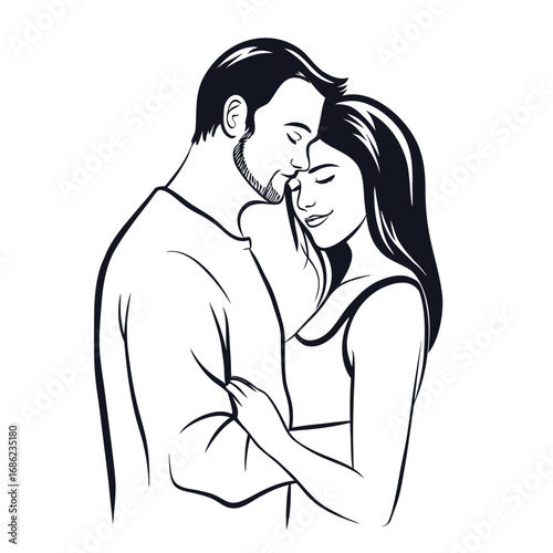 Embracing Love A Minimalist Illustration of a Couple in a Tender Moment of Love and Connection with Muted Colors