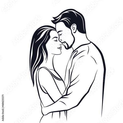 Embracing Love A Minimalist Illustration of a Couple in a Tender Moment of Love and Connection with Muted Colors