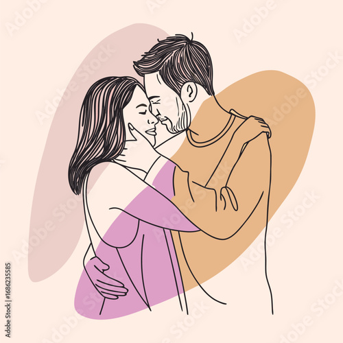 Embracing Love A Minimalist Illustration of a Couple in a Tender Moment of Love and Connection with Muted Colors