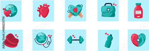set of vector icons for World Heart Day